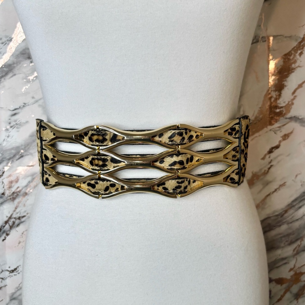 BCBGMaxAzria Cheetah Print Lattice Waist Belt